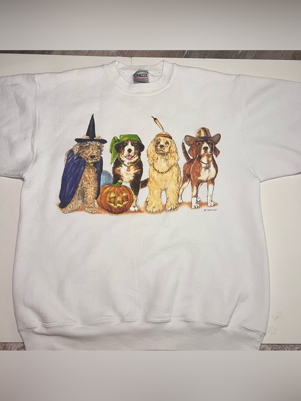 Vintage Halloween Crewneck Sweater with Halloween Dogs by Oneita - Picture 2 of 8